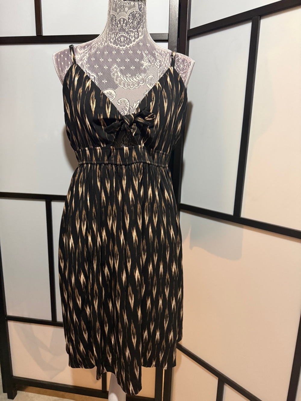 Banana Republic Black and Gold Patterned Midi Dress